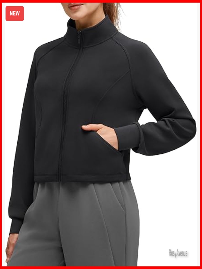 Zip-Up Jacket Mock Neck Athletic Tops With Pockets